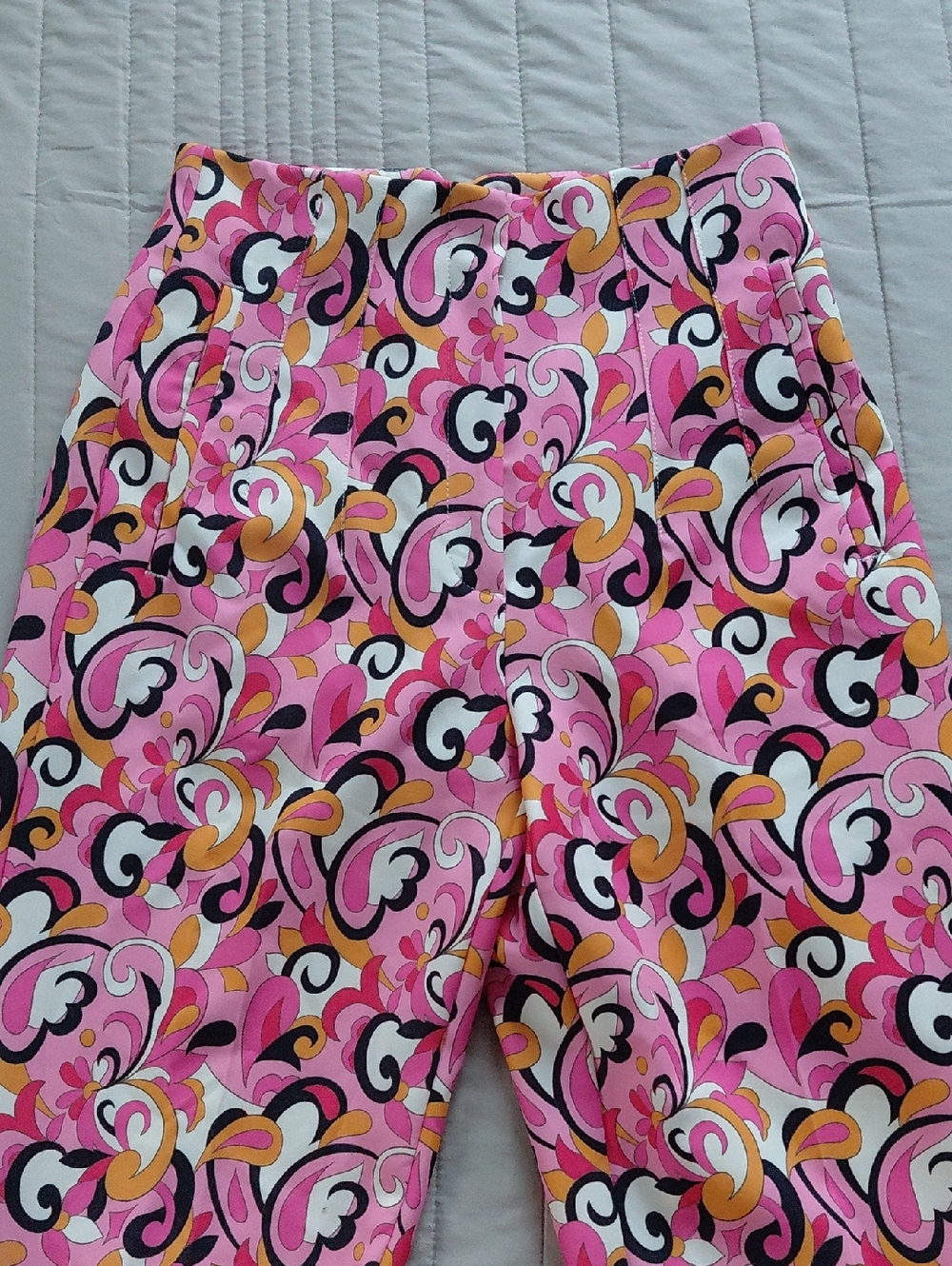 Zara Pink Paisley Floral Pants High Waisted Ankle Crop Pleated Pants - Picture 4 of 11